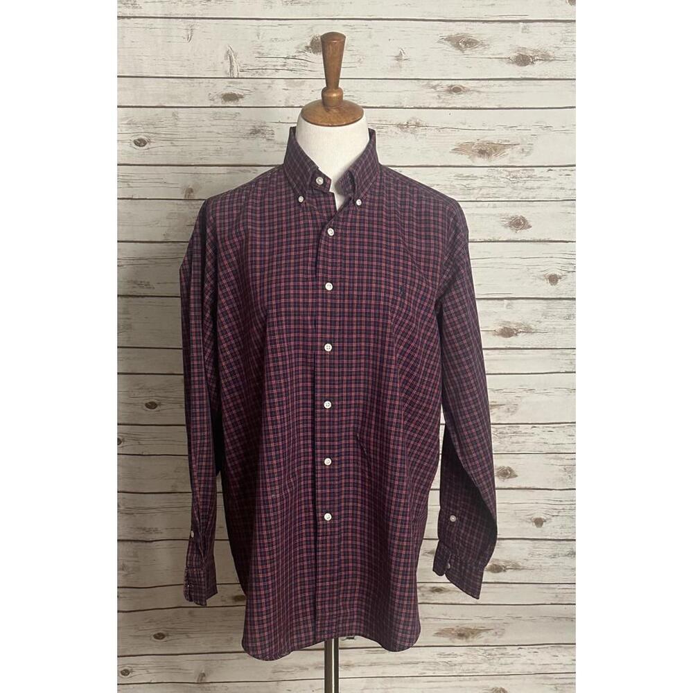 Ralph Lauren Blake classic red/navy cotton long sleeve button-down shirt Size M